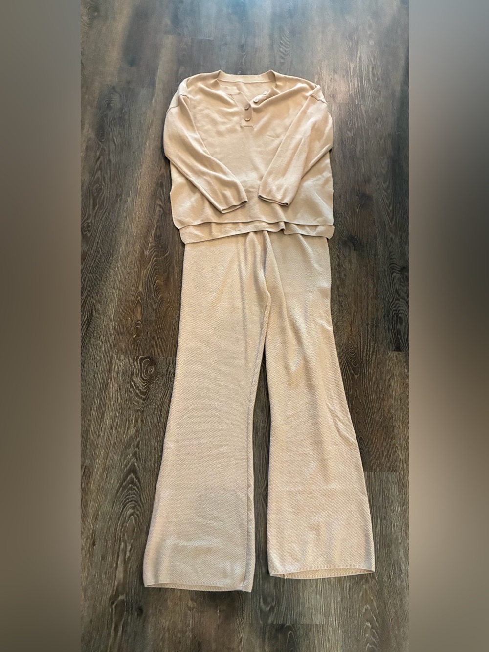 Cozy Top and Wide-Leg Knit Pants in Beige